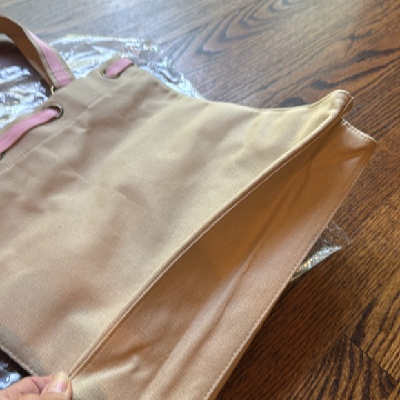 YSL tan canvas pink embroidered woven grosgrain/canvas drawstring closure tote. - Picture 4 of 6